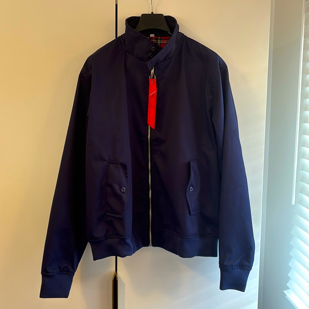 Unworn, new with tags men’s Harrington jacket in navy blue size large
